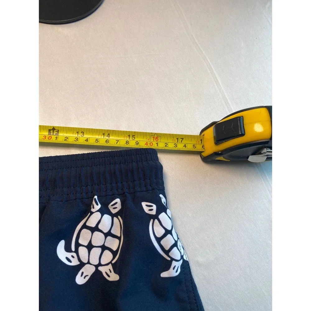 Navy Blue Sea Turtle Print Swim Trunks Mens Mesh Lined Board Shorts